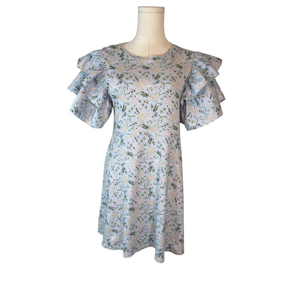2/$30 ZARA Blue Floral Small Ruffle Sleeve Dress 100% Cotton